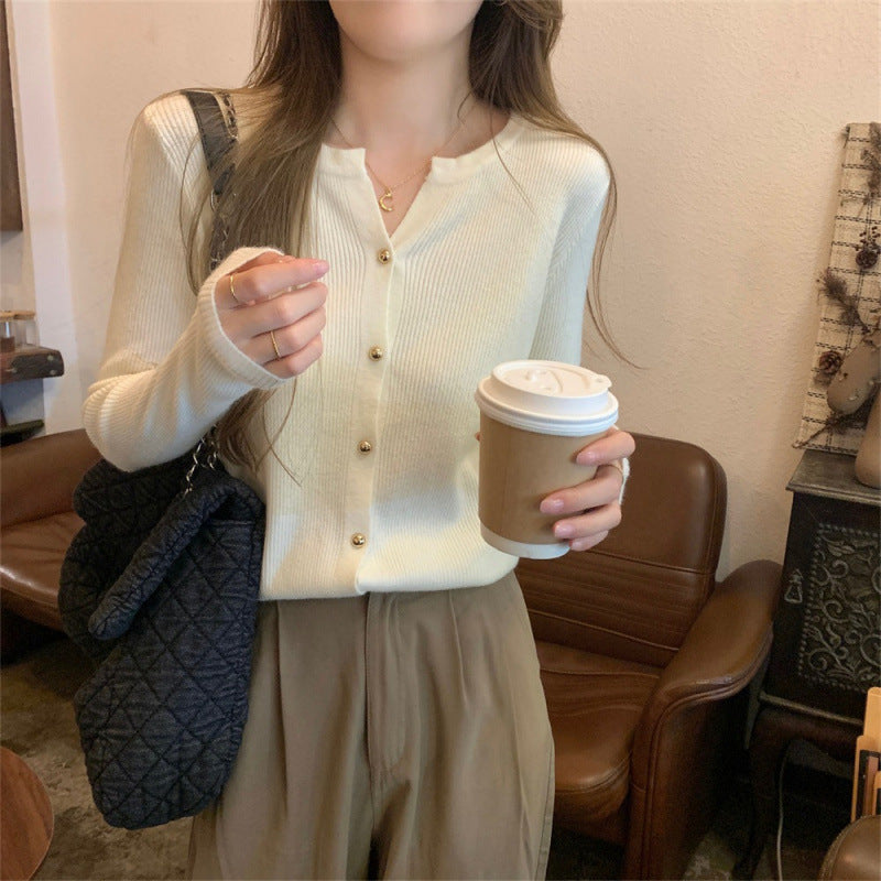 Damen Eleganter Strickcardigan mit Knopfdetails und feiner Rippstruktur Drune