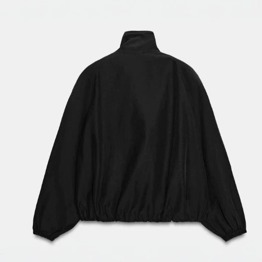 Damen Leichte Oversize-Windjacke im Bomberstil mit hohem Stehkragen und Kordelzug Drune