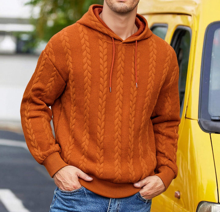 Herren strukturiertes Kapuzen-Sweatshirt mit Zopfstrick-Relief, Tunnelzug und Kängurutasche Drune