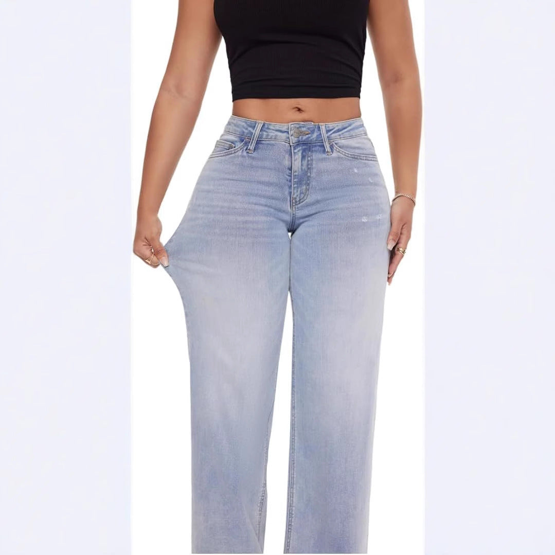Damen Weite High‑Waist Schlagjeans aus Stretch Denim Drune