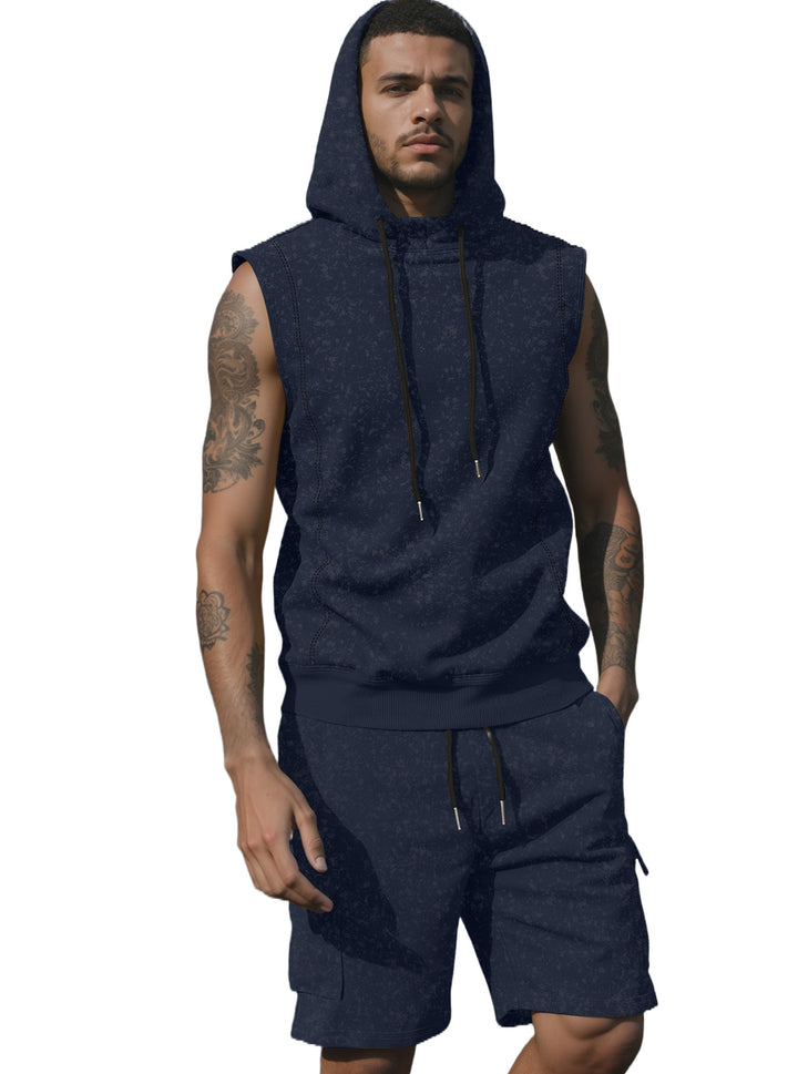 Herren nan Kapuzen-Muskelshirt-Set mit funktionaler Cargobermuda Drune