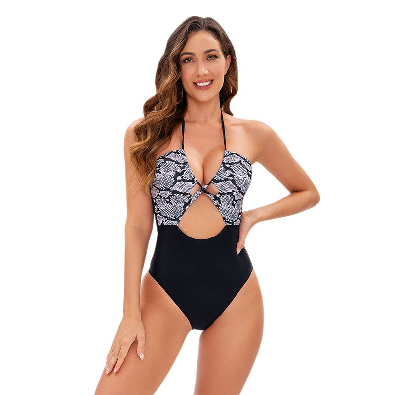 Damen Einteiler Badeanzug mit modischem Schlangenmotiv und innovativen Cut-Out-Details Drune