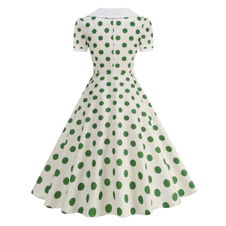 Damen Retro Maxikleid mit Kragen und Punkten Drune