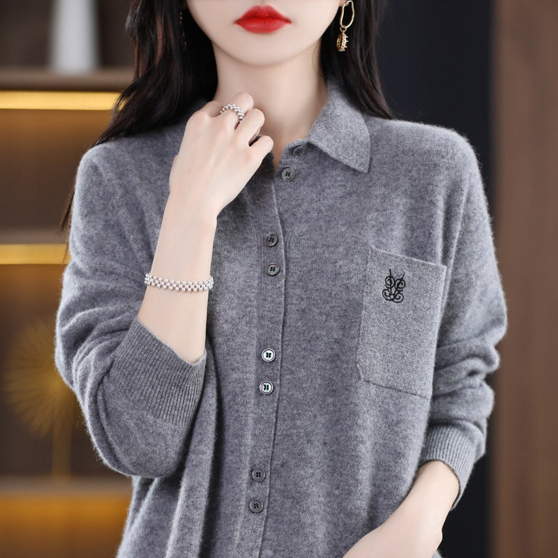 Damen Strickbluse mit klarem Schnitt und eleganten Knopfdetails Drune