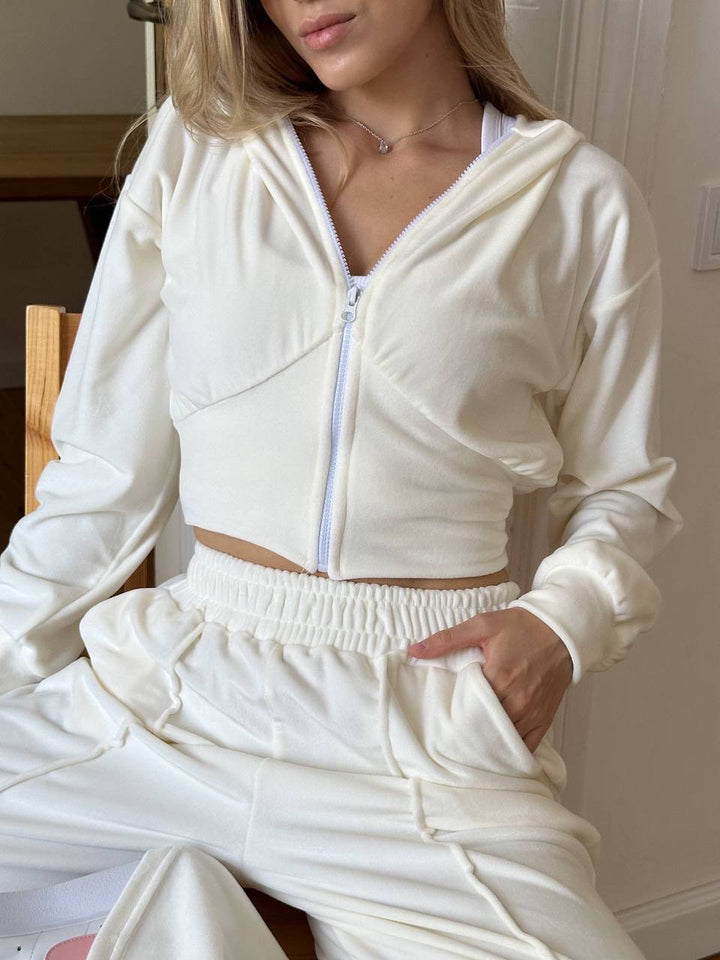 Damen Sportliches Cropped Hoodie und lockere Jogginghose Set Drune