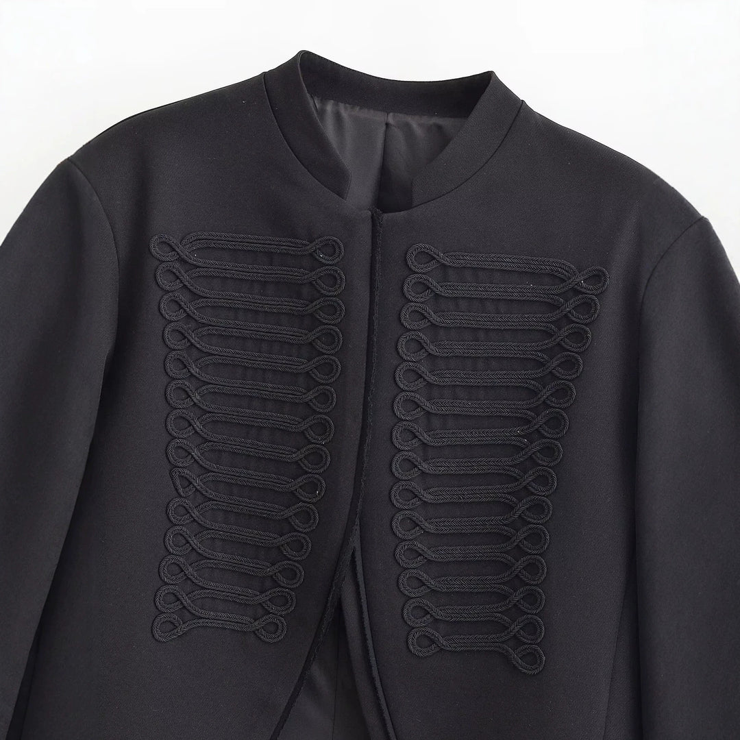 Damen Cropped Blazer im Husarenstil mit geflochtenen Zierkordeln Drune