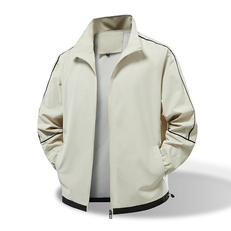 Herren Leichte Windbreaker‑Übergangsjacke mit Stehkragen, Mesh‑Futter & Kontrastpaspel Drune