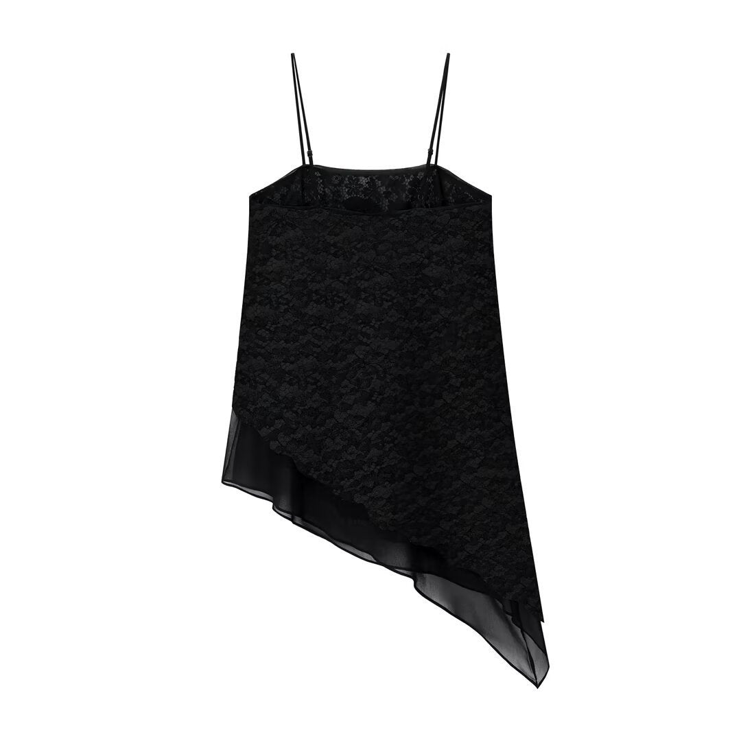 Damen-Spitzen-Camisole mit asymmetrischem Schnitt und dekorativen Trägern Drune