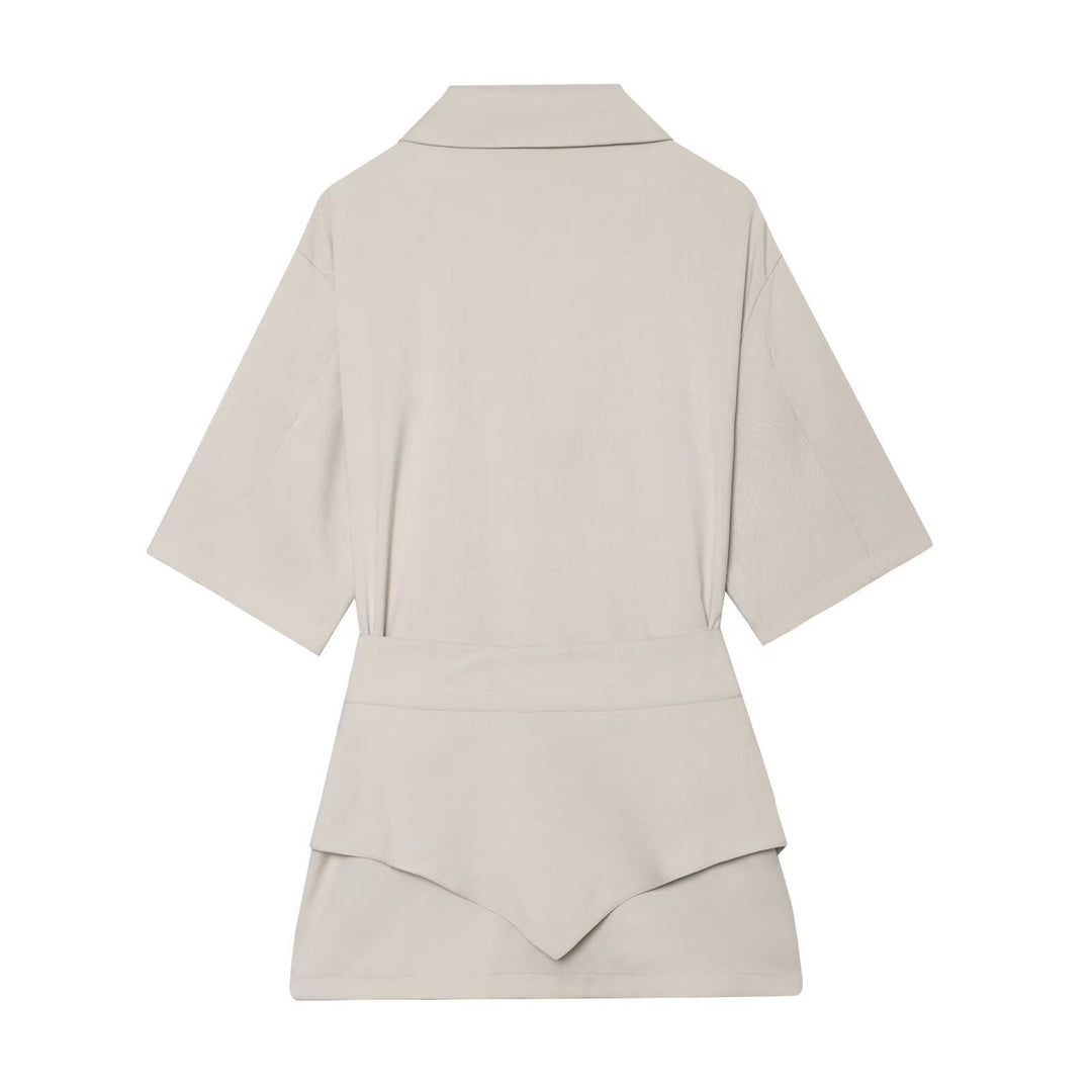 Damen Kurzblazer mit Taillengürtel und asymmetrischer Lagenfront Drune