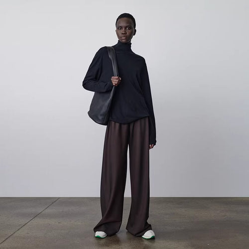 Damen weite Stoffhose mit elastischem Bund Drune