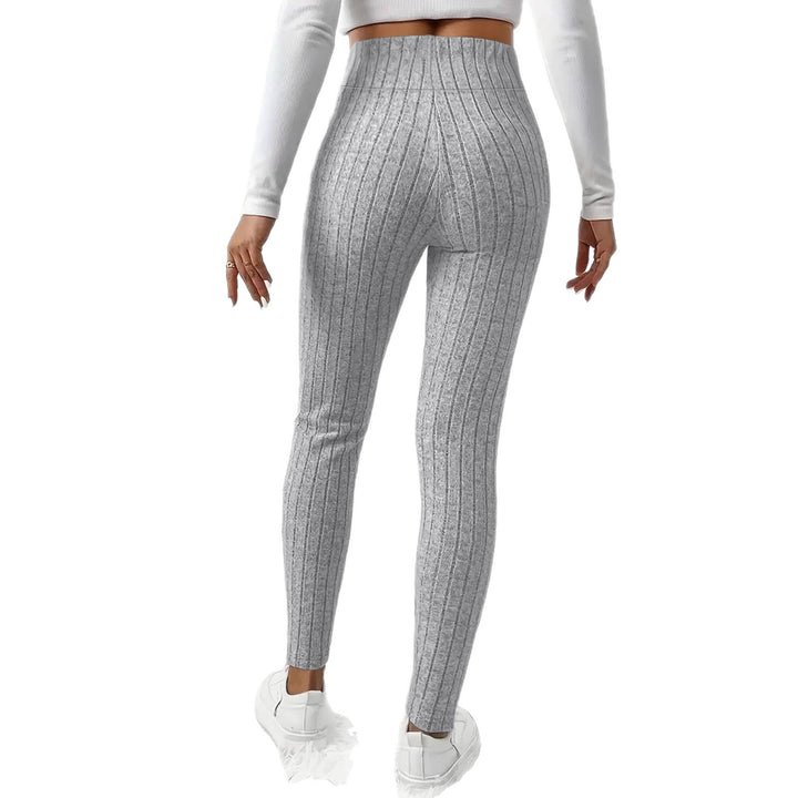 Damen Gerippte hochtaillierte Strick-Leggings mit Kordelzug Drune