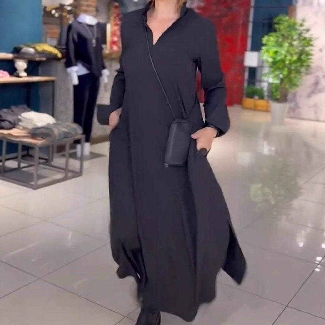 Damen nan weites Maxikleid mit Seitenschlitzen und Eingrifftaschen Drune
