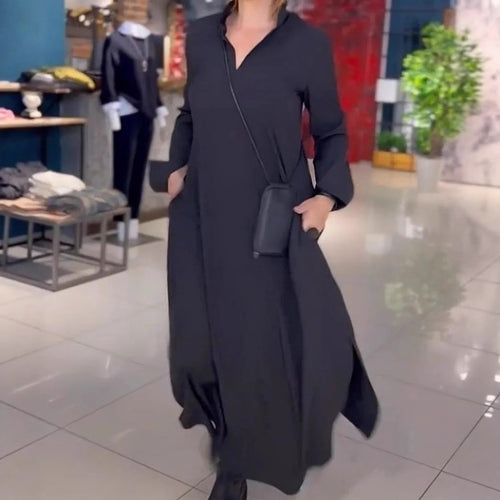 Damen nan weites Maxikleid mit Seitenschlitzen und Eingrifftaschen Drune