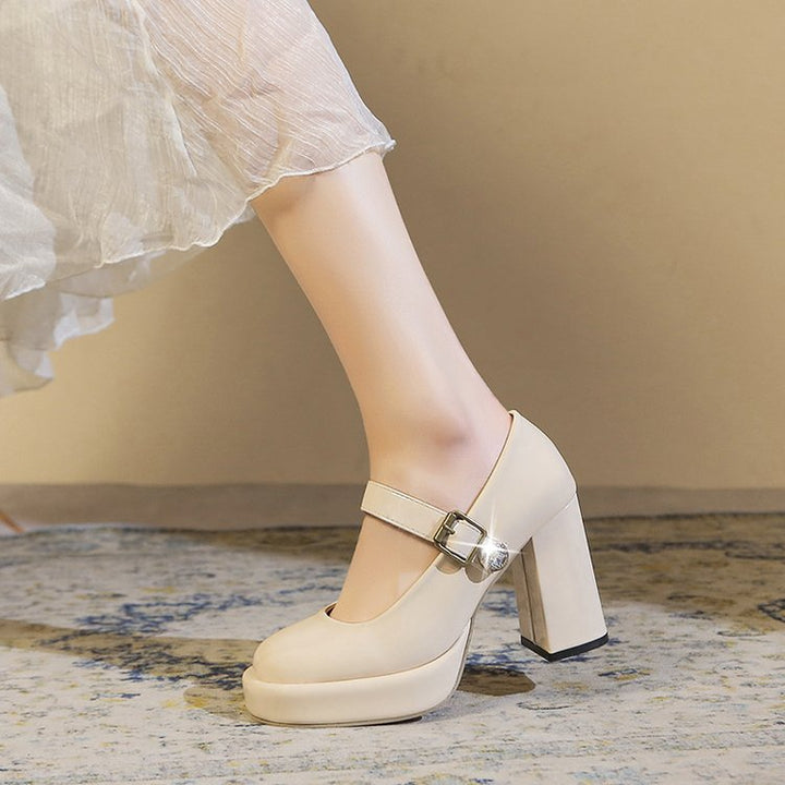 Damen elegante Mary Jane Pumps mit blockiertem Absatz und glänzendem Detail Drune