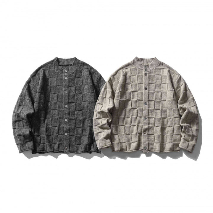 Unisex Strukturierte Boxy-Strickjacke mit Karomuster Drune