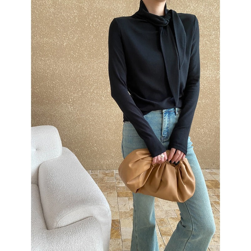 Damen elegantes Longsleeve mit Wickelkragen Drune