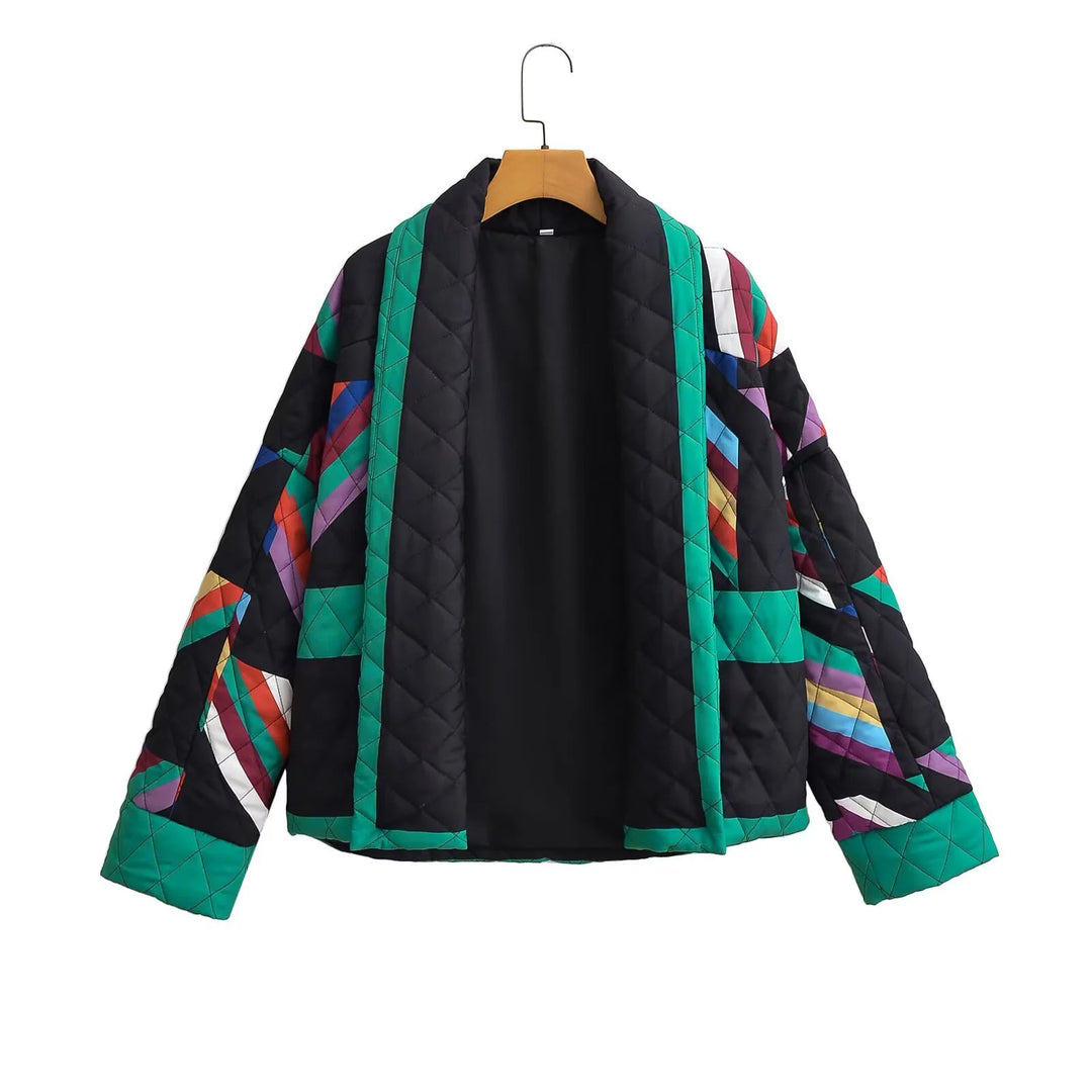 Damen nan gesteppte Kimonojacke mit geometrischem Patchwork und offener Front Drune