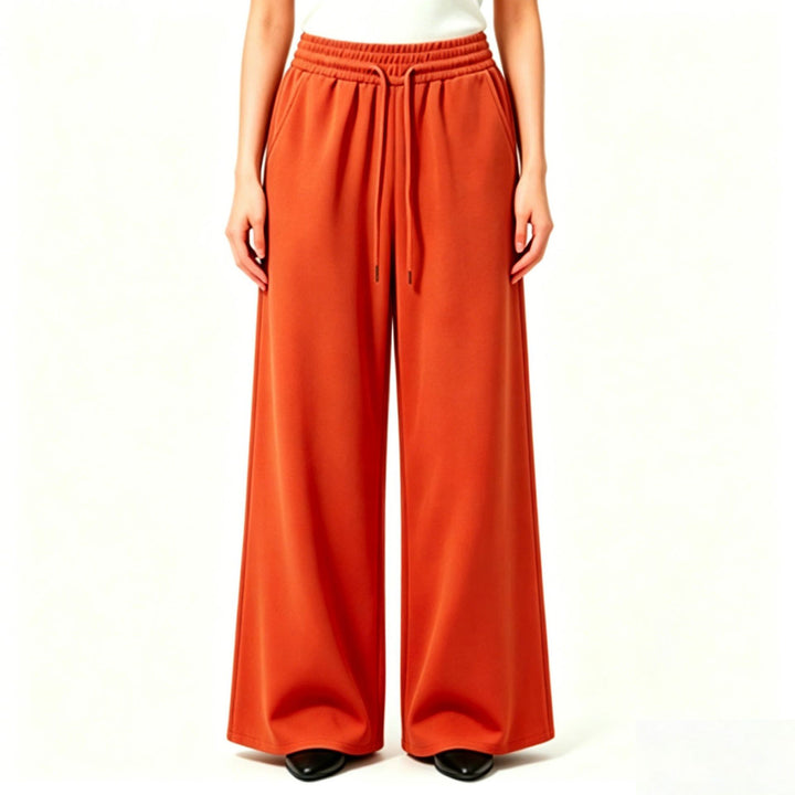 Damen nan weite High-Waist Loungehose mit elastischem Bund, Kordelzug und fließendem Jersey Drune