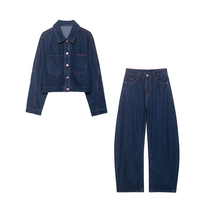 Damen Weite High‑Waist-Jeans mit mittlerer Leibhöhe, geradem Bein und kontrastfarbigen Ziernähten Drune
