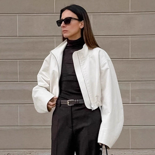 Damen Modische Kurzjacke mit hohem Kragen und voluminösen Ärmeln Drune