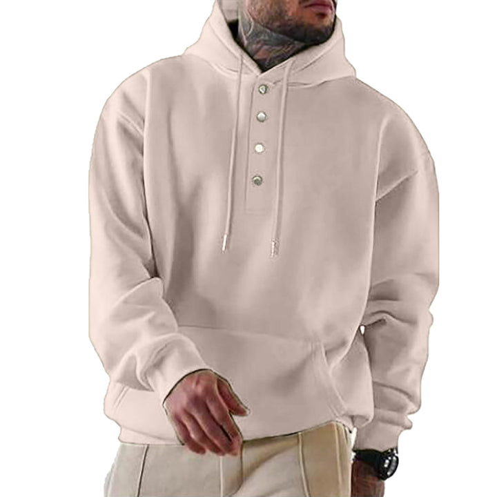 Herren Hoodie mit Henley-Knopfleiste und Kängurutasche EB