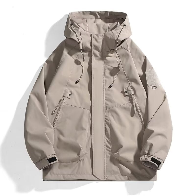 Herren Urbaner Utility-Softshellparka mit Kordelzug, Velcro-Ärmeln und verdeckten Reißverschlüssen Drune