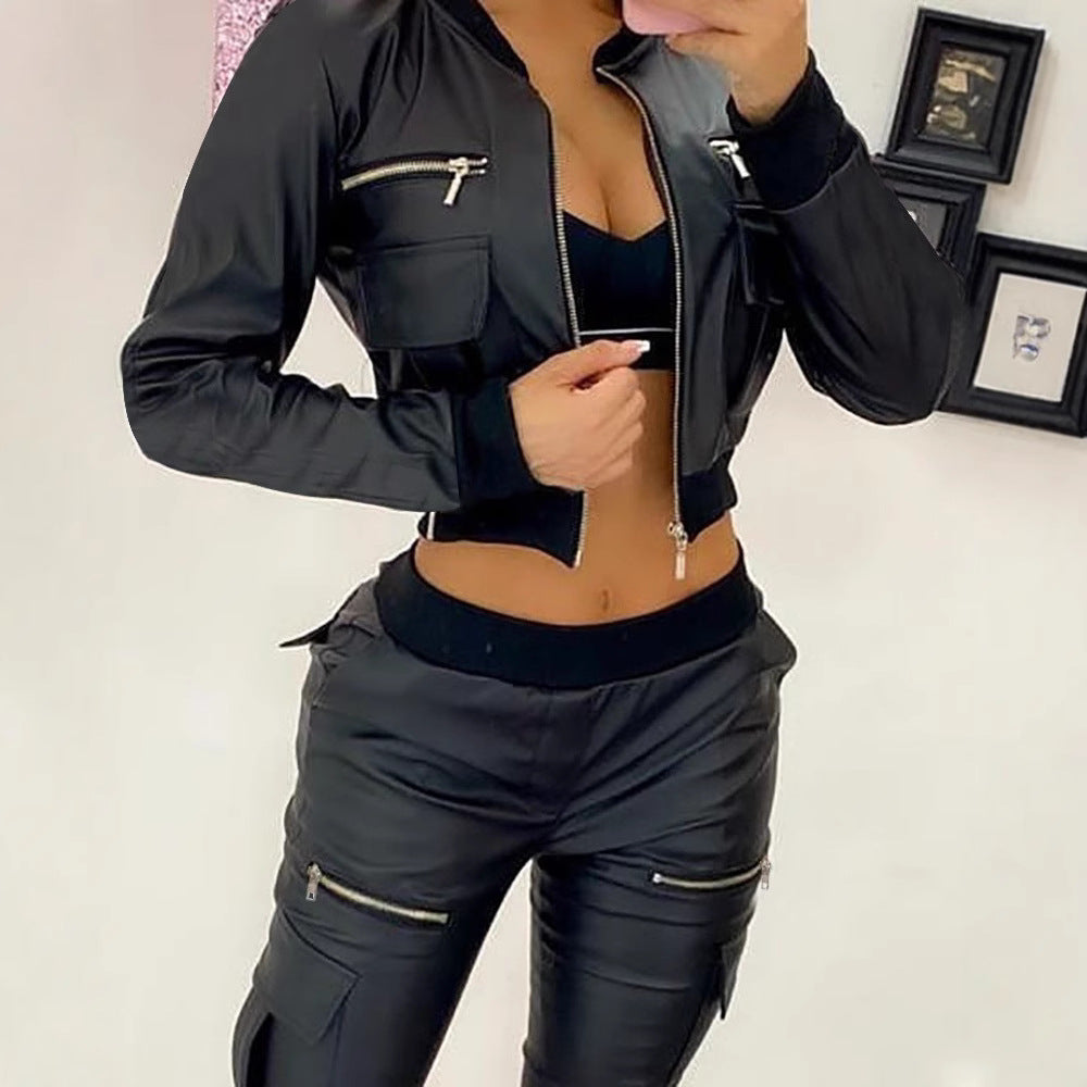 Damen Modischer Kurzjacke mit seitlichen Reißverschlusstaschen und sportlichem Bund Drune