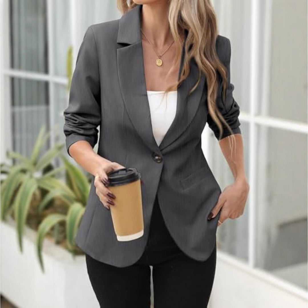 Damen Eleganter Stretch-Blazer mit figurformender Taille, Ein-Knopf und Schalkragen Drune