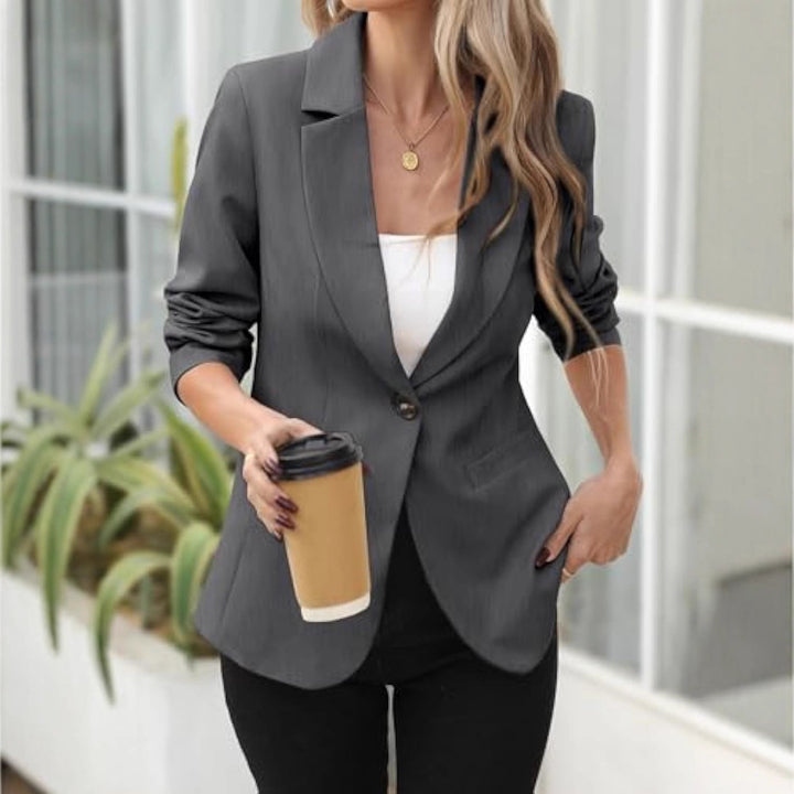 Damen Eleganter Stretch-Blazer mit figurformender Taille, Ein-Knopf und Schalkragen Drune