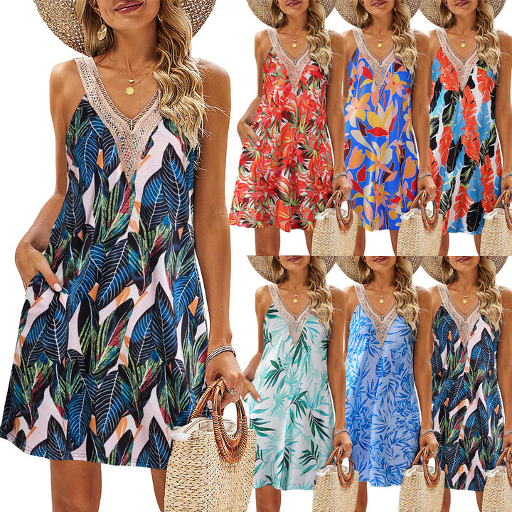 Damen Sommerliches Freizeitkleid mit Brautspitzen-Ausschnitt Drune