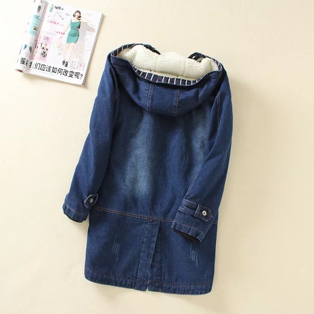 Damen nan gefütterter Denim Parka mit Teddyfutter, Kapuze und aufgesetzten Taschen Drune