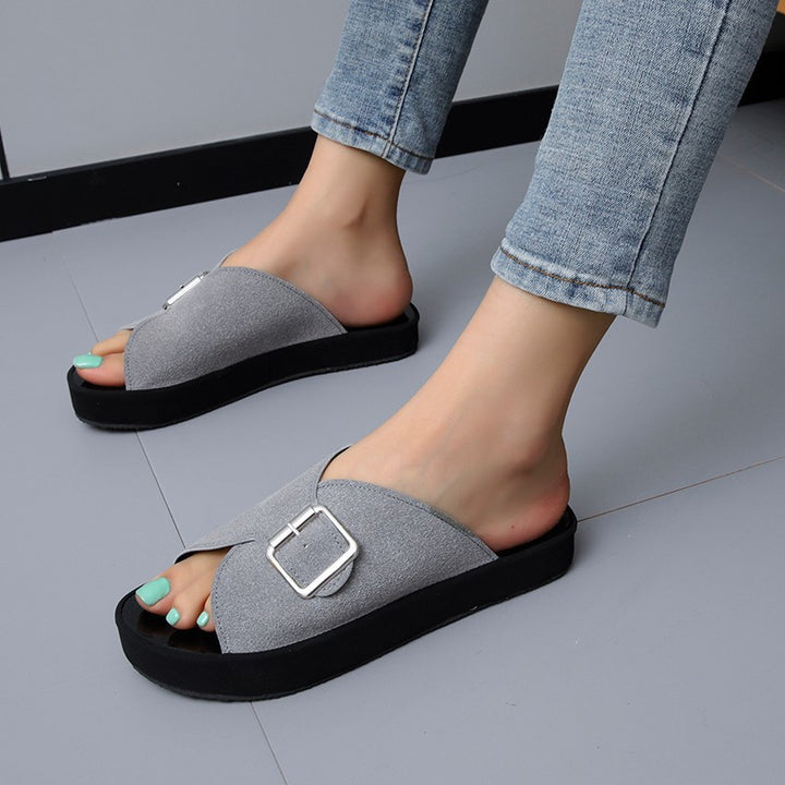 Damen komfortable Schlappen mit modischem Schnallen-Design Drune
