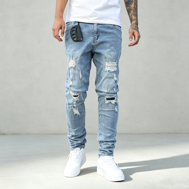 Herren Modische Ripped Denim Pants Drune