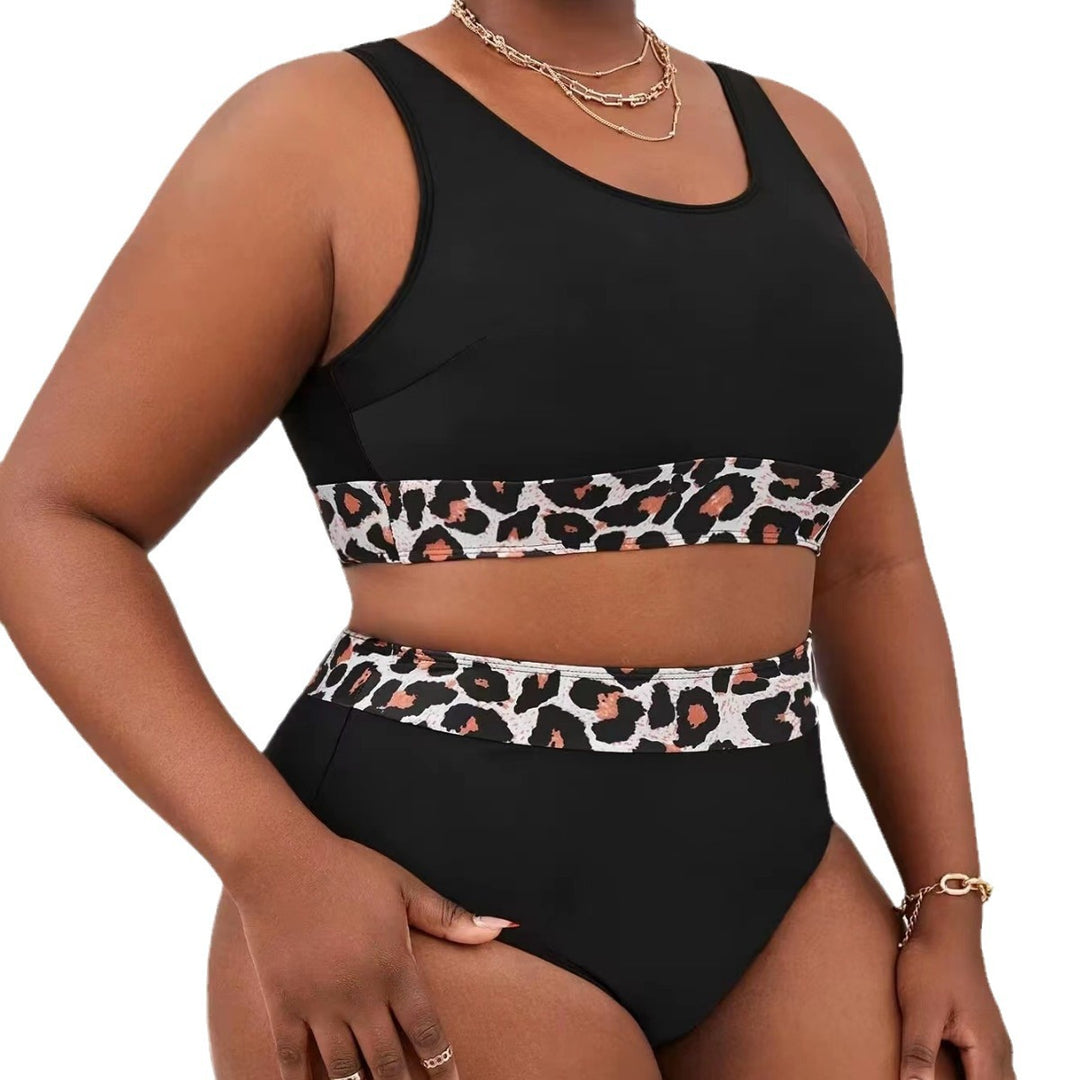 Damen Sportlicher Hochschnitt-Bikini mit Leopardenmuster Drune