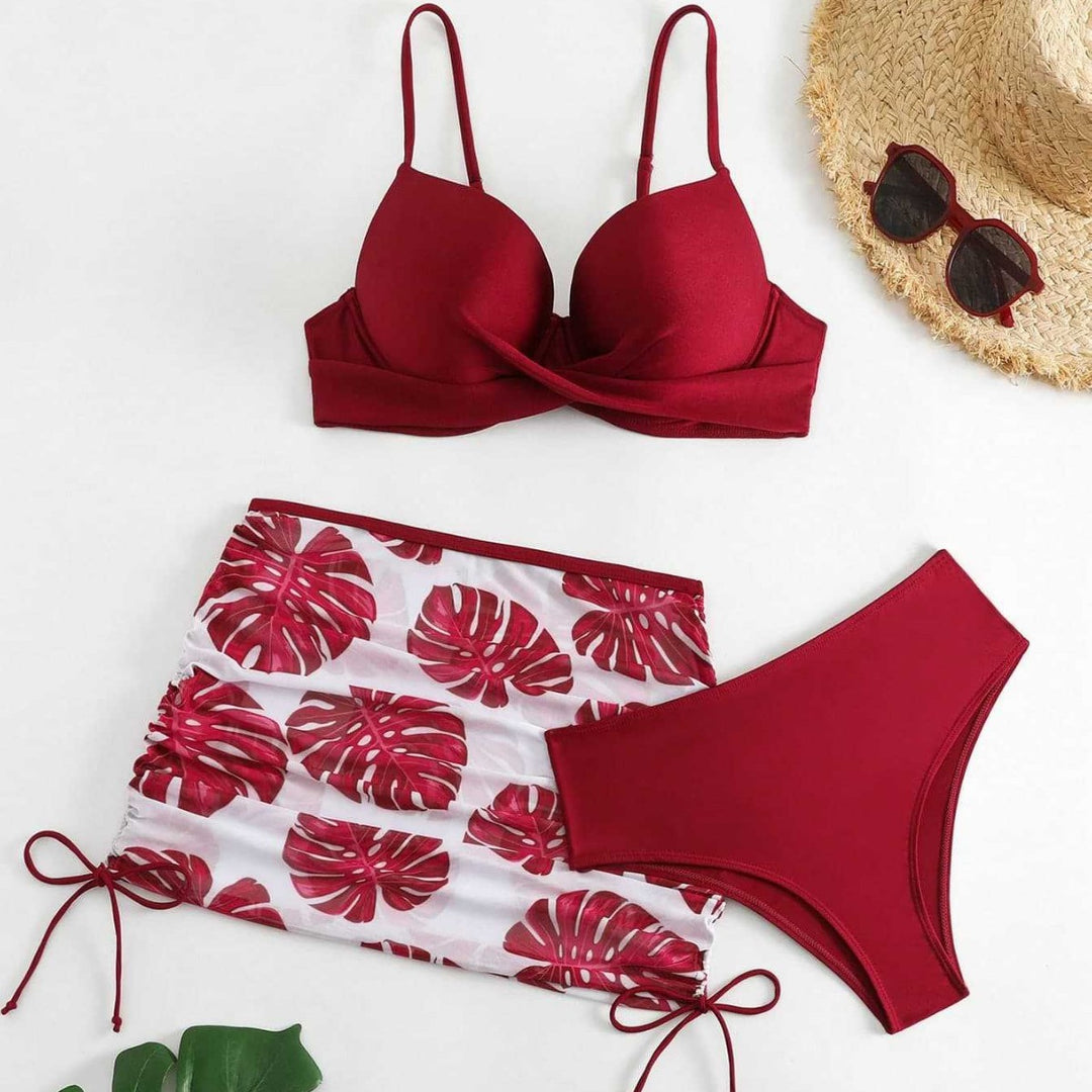 Damen Bikini-Set mit elegantem Knotendesign und floralem Rock Drune