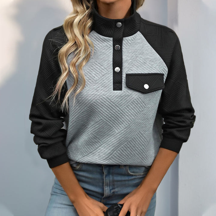 Damen Steppstruktur-Sweatshirt mit Raglanärmeln, Druckknopf-Leiste und Brustpatte Drune