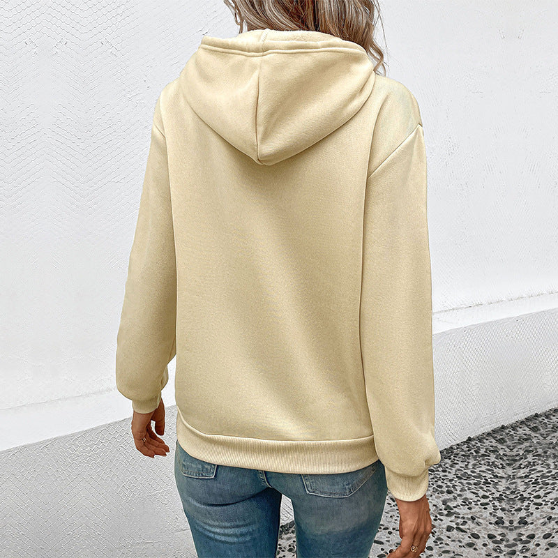 Damen Kapuzenpullover mit Herz‑EKG‑Print, Kängurutasche und lockerer Passform Drune