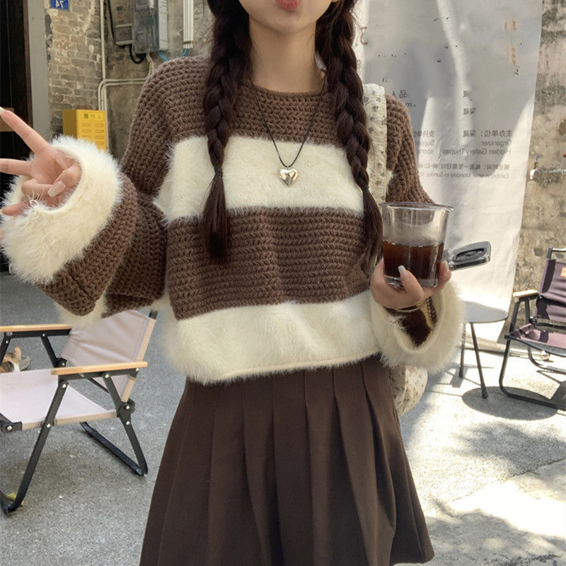 Damen gemütlicher Pullover mit weitem Schnitt und auffälligem Streifenmuster Drune