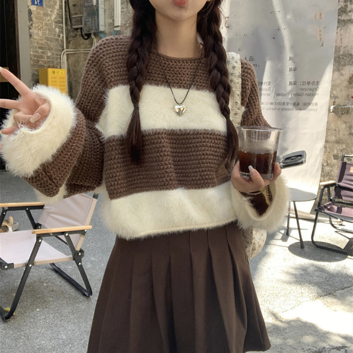 Damen gemütlicher Pullover mit weitem Schnitt und auffälligem Streifenmuster Drune