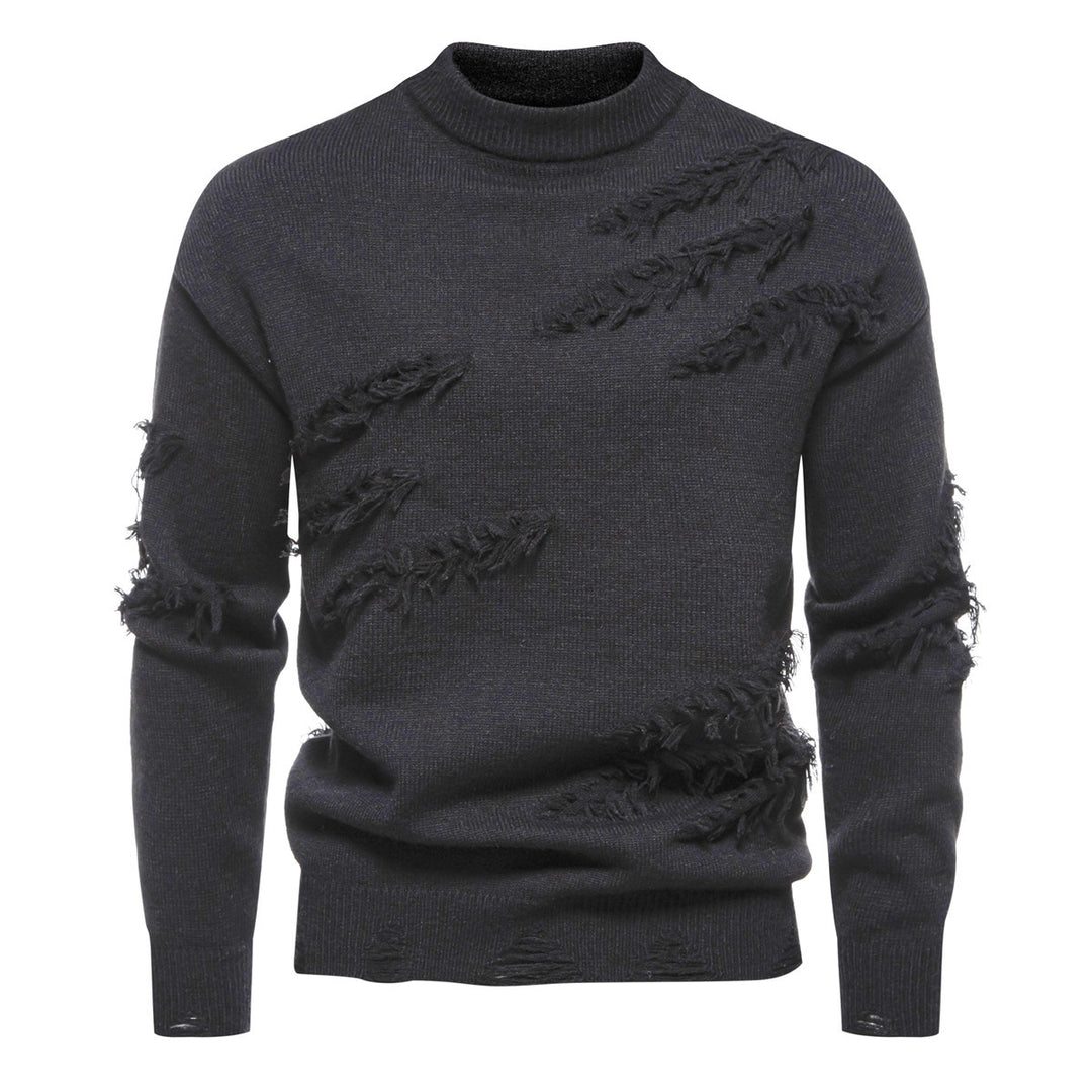 Herren Grobgestrickter Pullover mit Mockneck und ausgefransten Riss-Details Drune