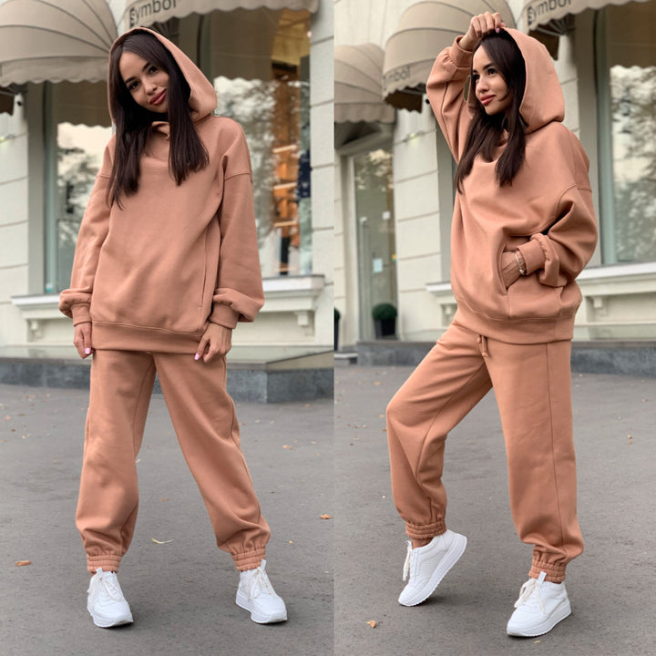 Damen Sportliches Hoodie- und Jogginghosen-Set im lässigen Design mit Kapuze Drune