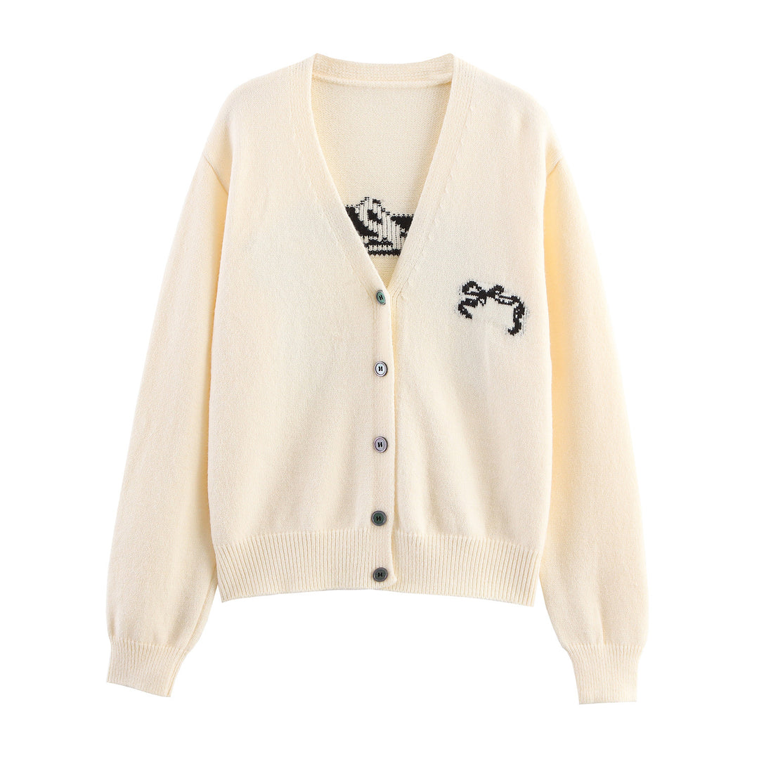 Damen kuschelige Strickjacke mit elegantem V-Ausschnitt und dekorativem Schnitt Drune