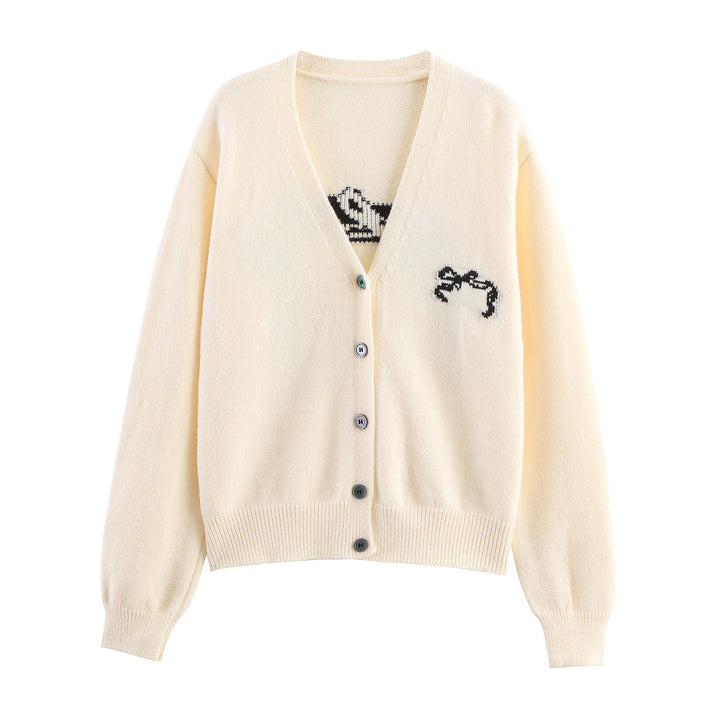 Damen kuschelige Strickjacke mit elegantem V-Ausschnitt und dekorativem Schnitt Drune