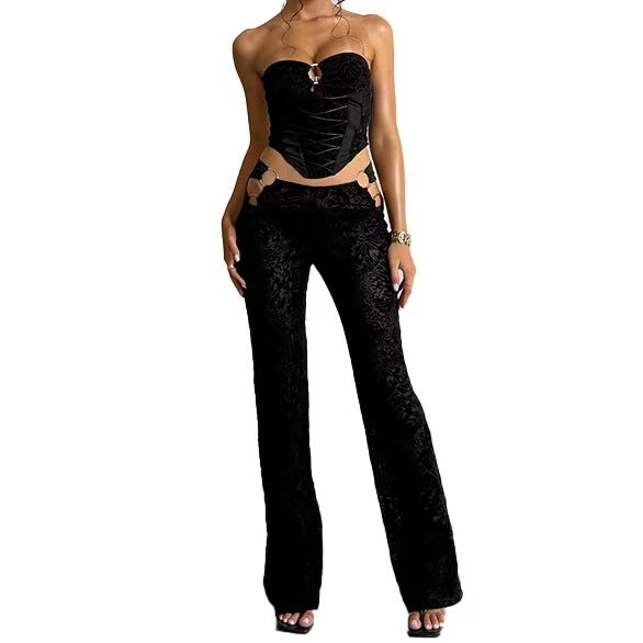 Damen Elegantes Zweiteiliges Set mit Bustier und High-Waist Hose Drune