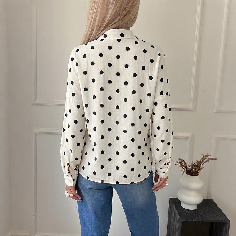 Damen Modische Bluse mit Punkten Drune