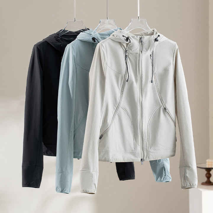 Damen Leichte Softshell-Outdoorjacke mit Kapuze und Zwei-Wege-Reißverschluss Drune