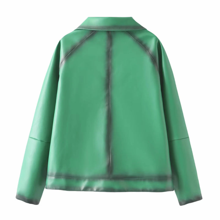 Damen nan boxy Kunstlederblouson mit großem Schalkragen, mittigem Metallreißverschluss und aufgesetzten Fronttaschen Drune