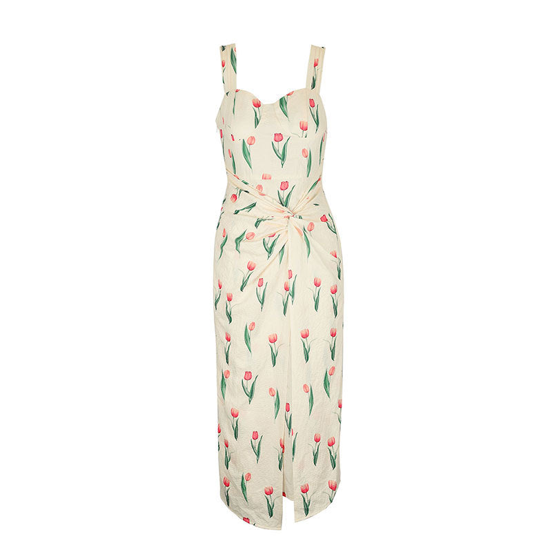 Damen Maxikleid mit floralem Druck und knotenähnlichem Design Drune