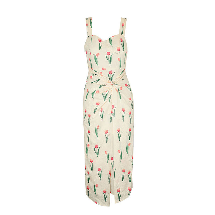 Damen Maxikleid mit floralem Druck und knotenähnlichem Design Drune
