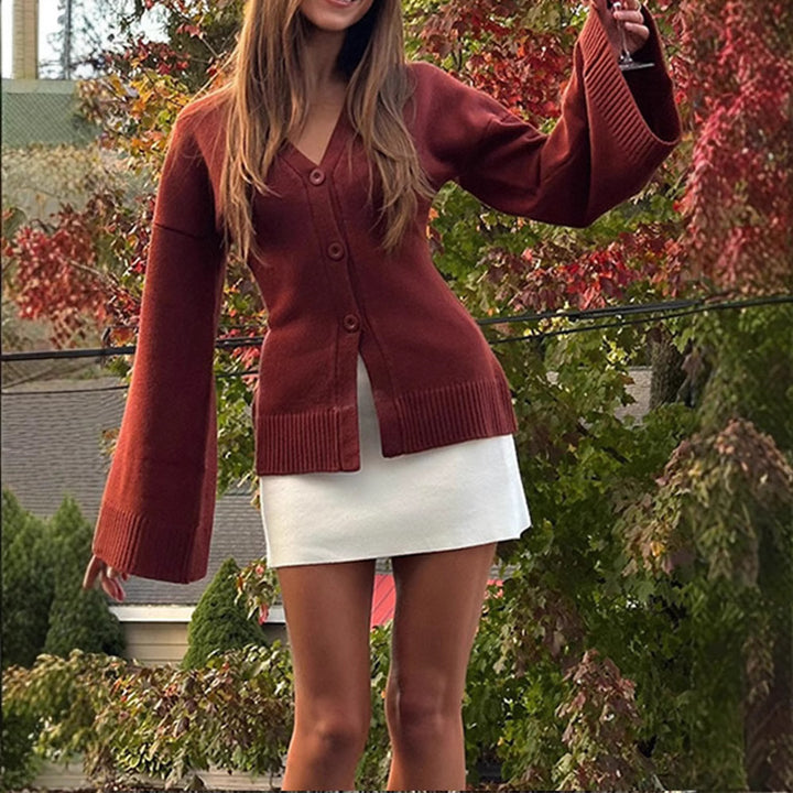 Damen lässiger Cardigan mit weiten Ärmeln und Knopfdetails Drune